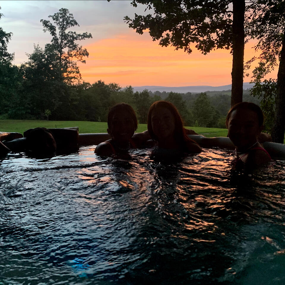 sunset from hot tub at Cedar Ridge